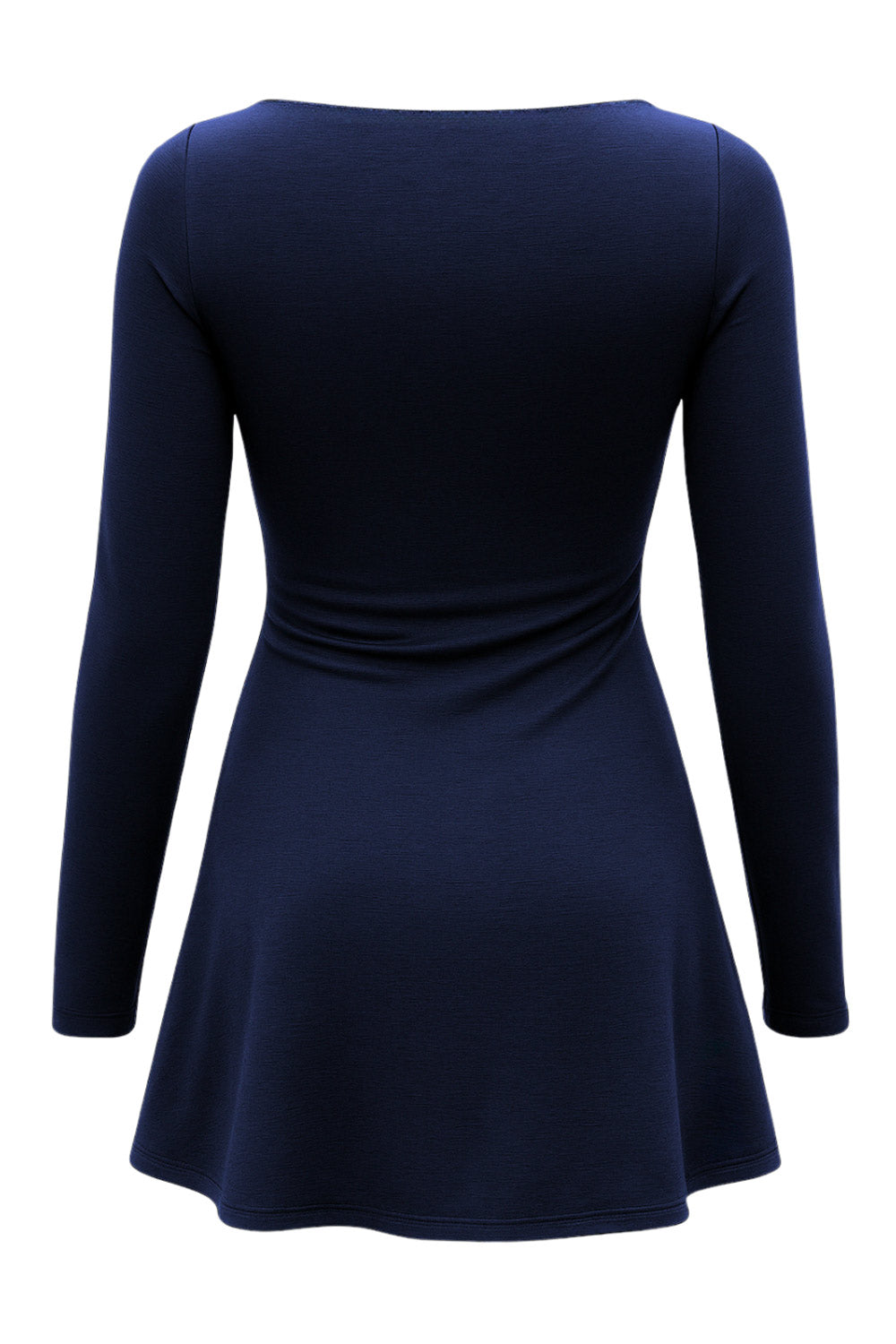 Vestido corto de fit ajustado, corte en a, cuello barco, manga larga y plisados decorativos en cintura.