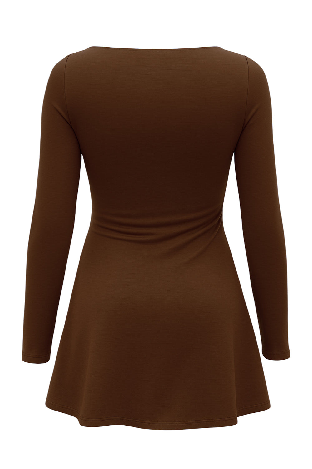 Vestido corto de fit ajustado, corte en a, cuello barco, manga larga y plisados decorativos en cintura.