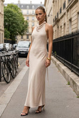 Long dress with double neckline