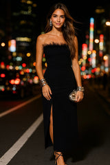 Vestido midi Amour con plumas