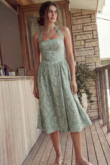 Vestido midi halter bordado