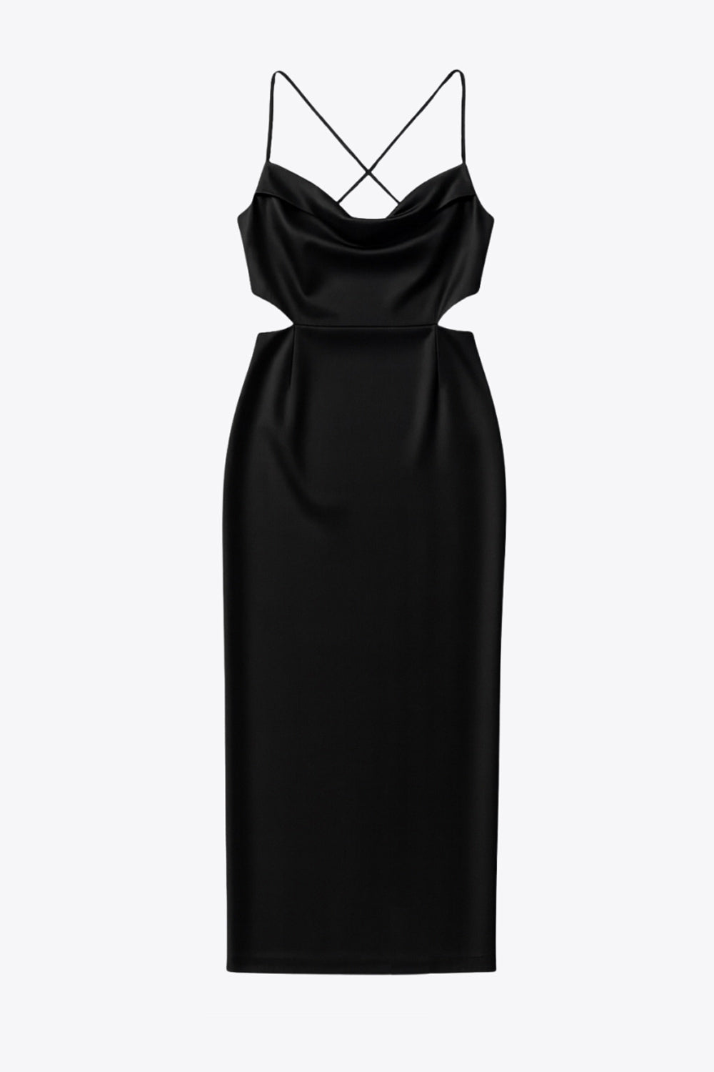 Black cut-out waist satin midi dress with tie detail – HIGHSTREET